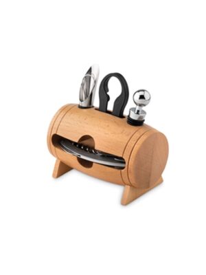 Drewniany stojak z 4 akcesoriami do wina