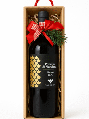 Ekskluzywny zestaw prezentowy z winem Primitivo di Manduria Riserva DOC w ozdobnym pudełku